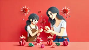 A mother and daughter making popping bonbons, ideal for picky eaters and a fun family activity, providing a good experience.