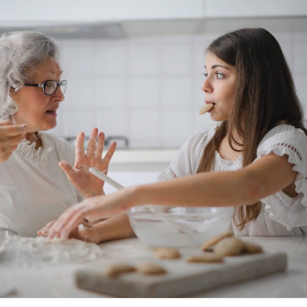 Mother trying to tell child to avoid overeating sweets