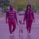 family walking for health on the street