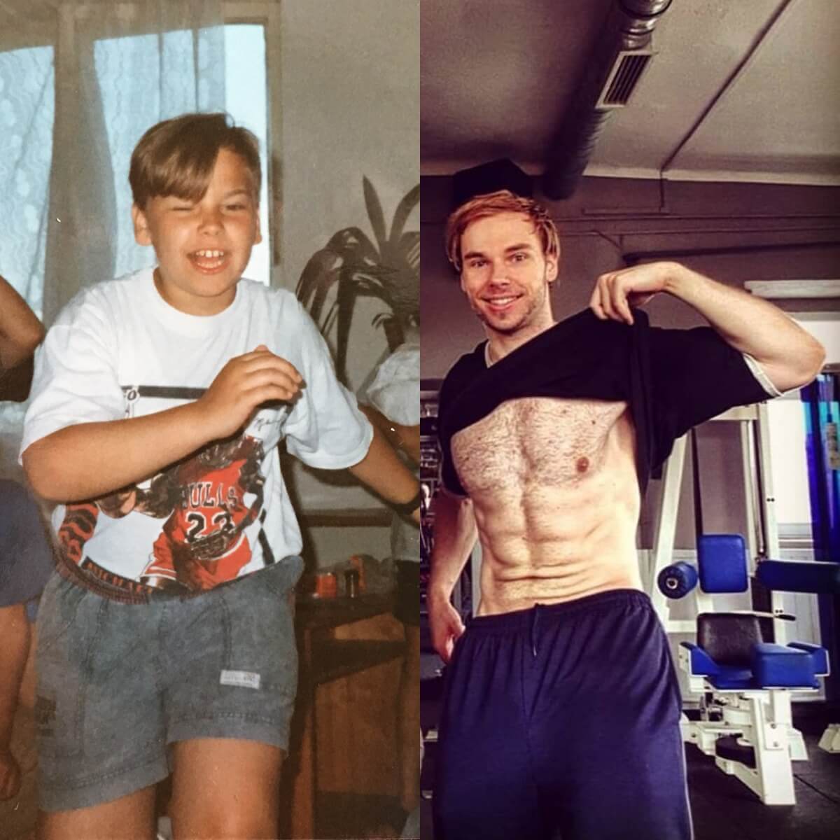 No diet XP founder Balazs Toth before and after photo as obese child and as adult with ahtletic body